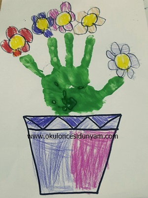 okul öncesi el baskısı çiçek